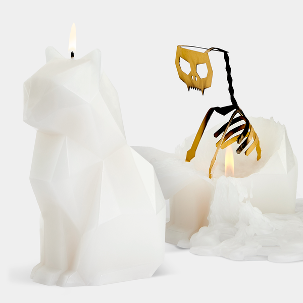 pyropet kisa cat skeleton candle - white